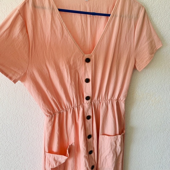 Salmon midi dress with pockets - Picture 2 of 2